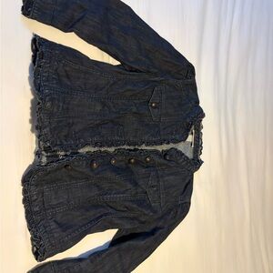 LOFT Dark Blue Denim Jean Jacket with Ruffle Trim